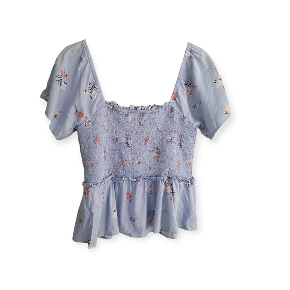 Madewell Romantic Aloha Floral Blue Smocked Flutter-Sleeve Top  size S - Picture 5 of 14